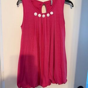 Sleeveless Pleated Bubble-Hem Tunic in Fuchsia with Button Accents